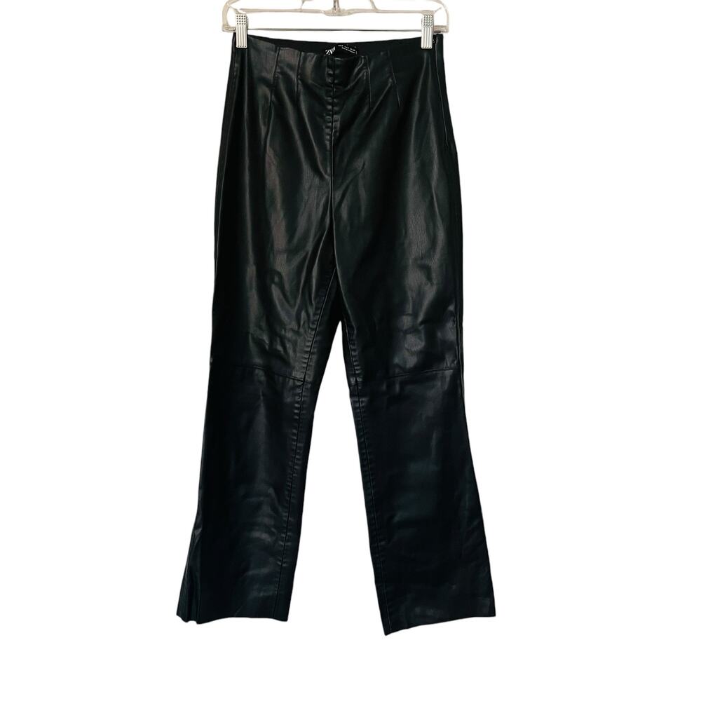 Zara Hihj Rise Faux Leather Slim Straight Leg Pants Size M Medium Black - Picture 2 of 12